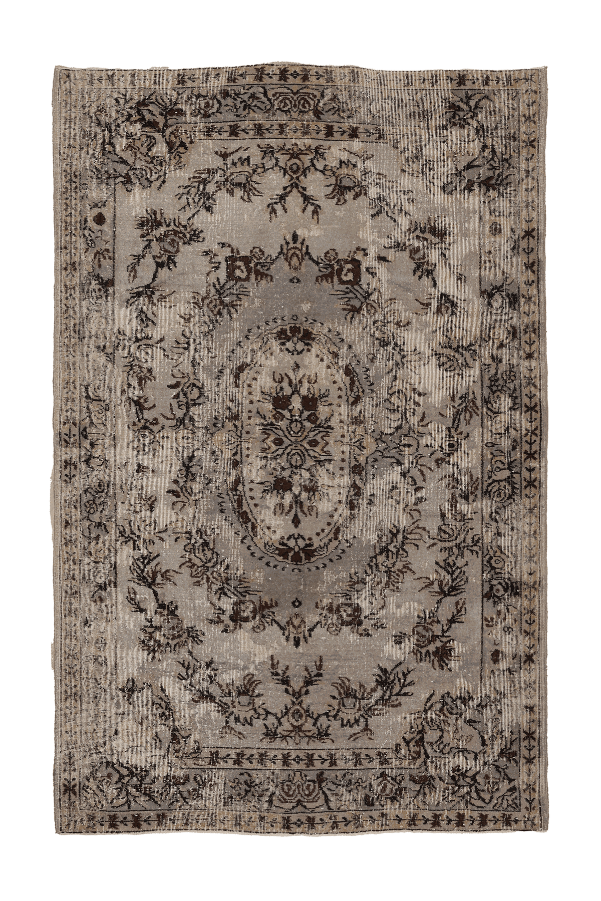 Vintage Isparta Turkish Area Rug 6x9 ft — Gray & Beige Floral