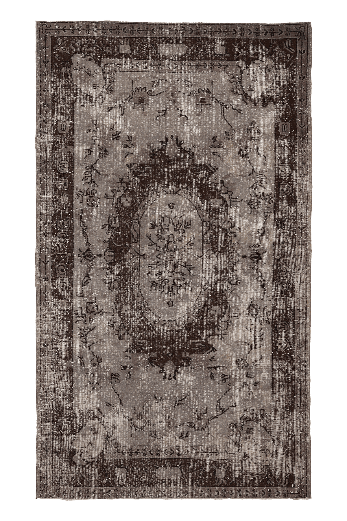 Vintage Isparta Turkish Area Rug 5x10 ft — Brown & Gray Floral