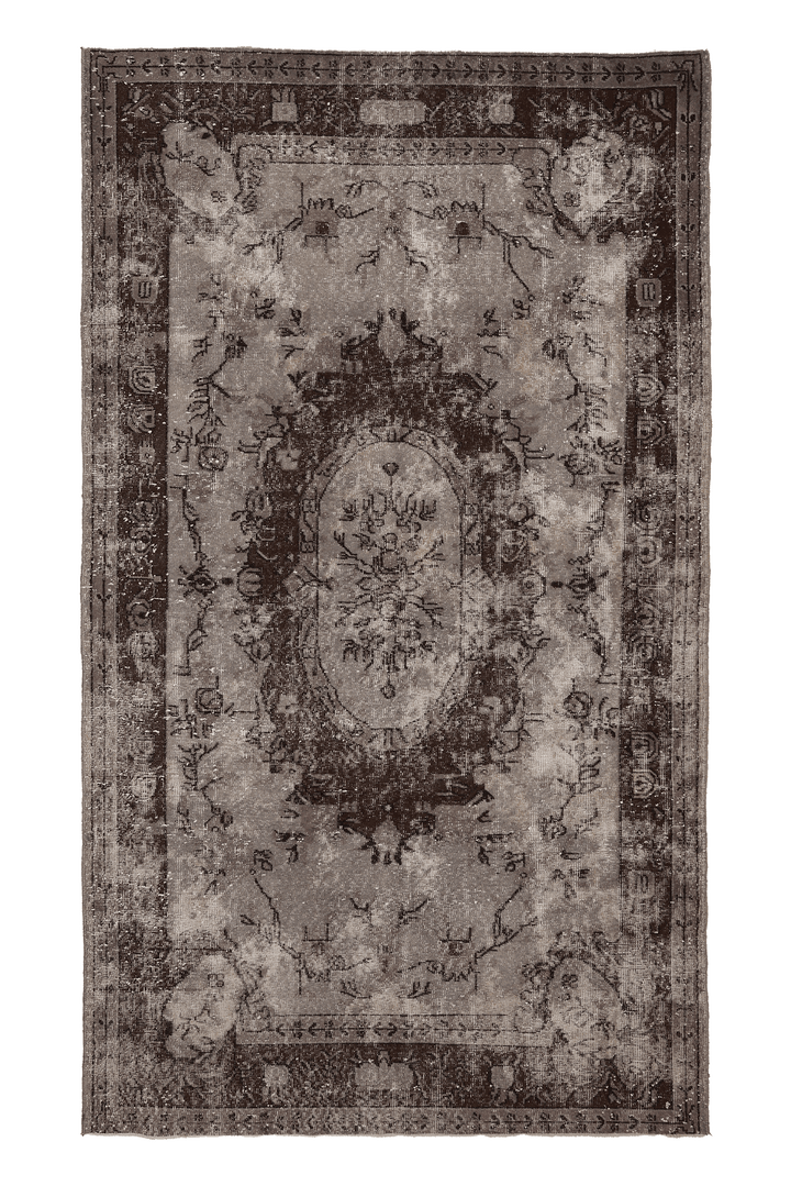 Vintage Isparta Turkish Area Rug 5x10 ft — Brown & Gray Floral