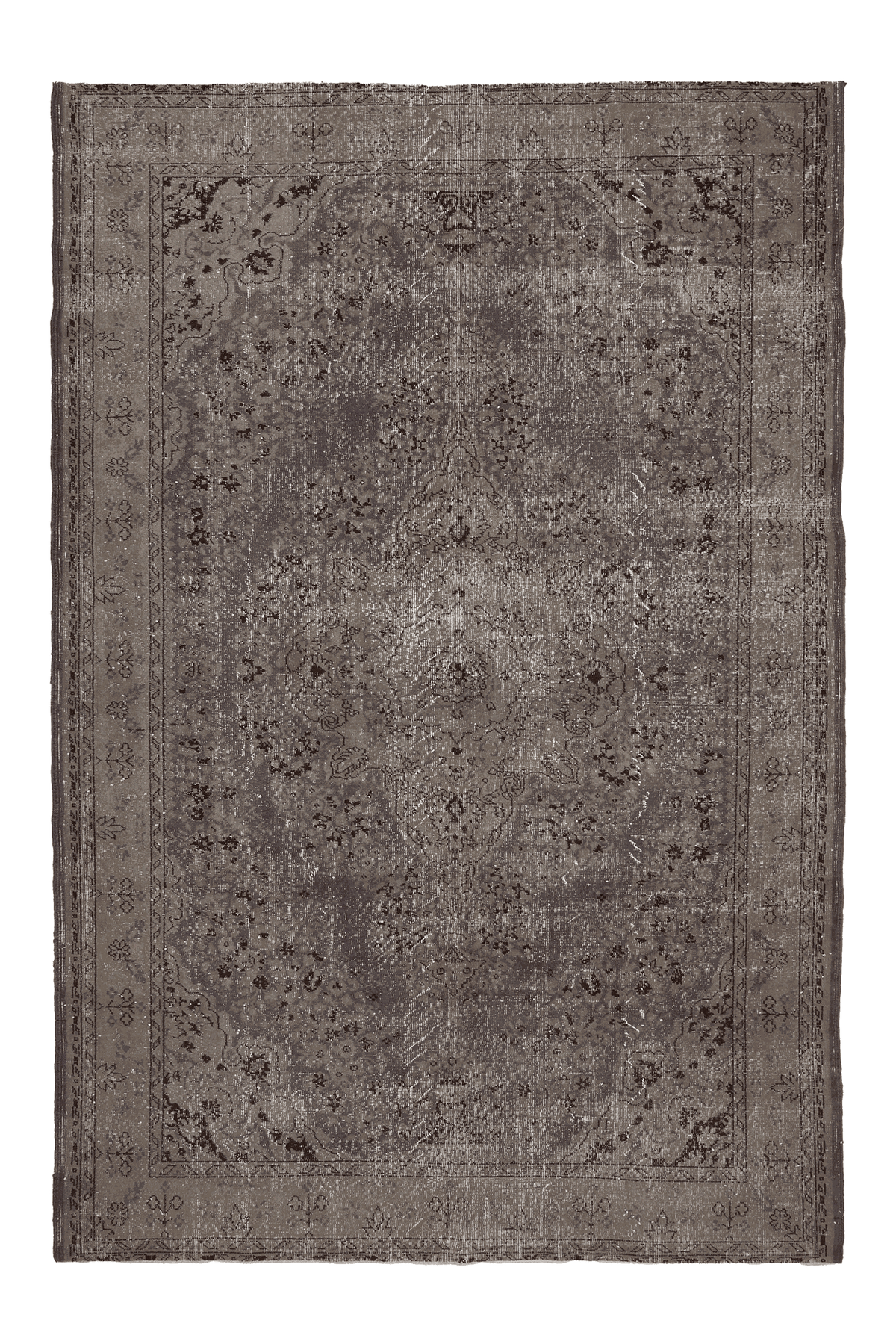 Vintage Isparta Turkish Area Rug 7x10 ft — Gray & Brown Floral