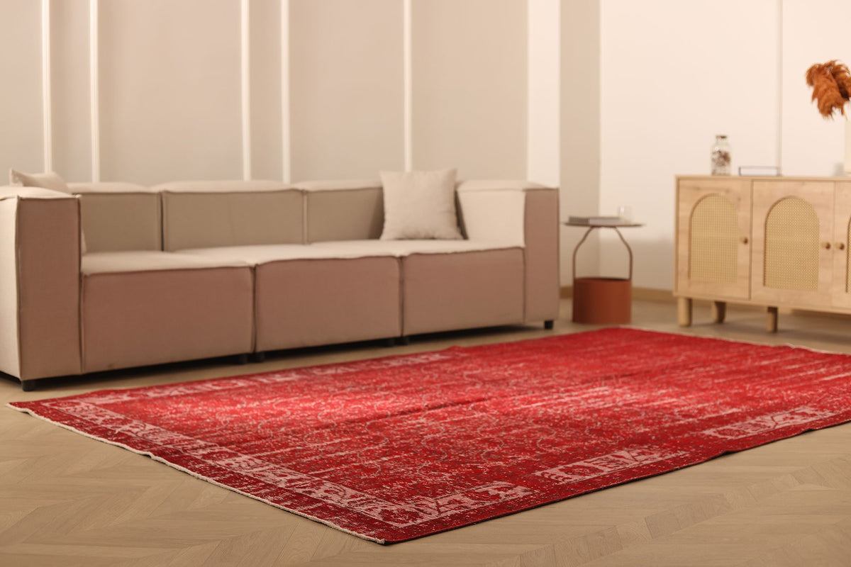 Vintage Isparta Turkish Area Rug 7x10 ft — Red Overdyed