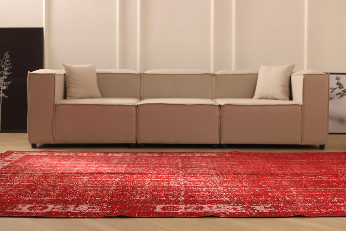 Vintage Isparta Turkish Area Rug 7x10 ft — Red Overdyed