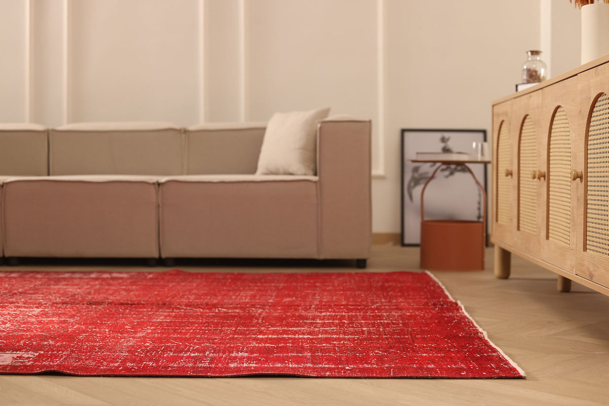 Vintage Isparta Turkish Area Rug 7x10 ft — Red Overdyed
