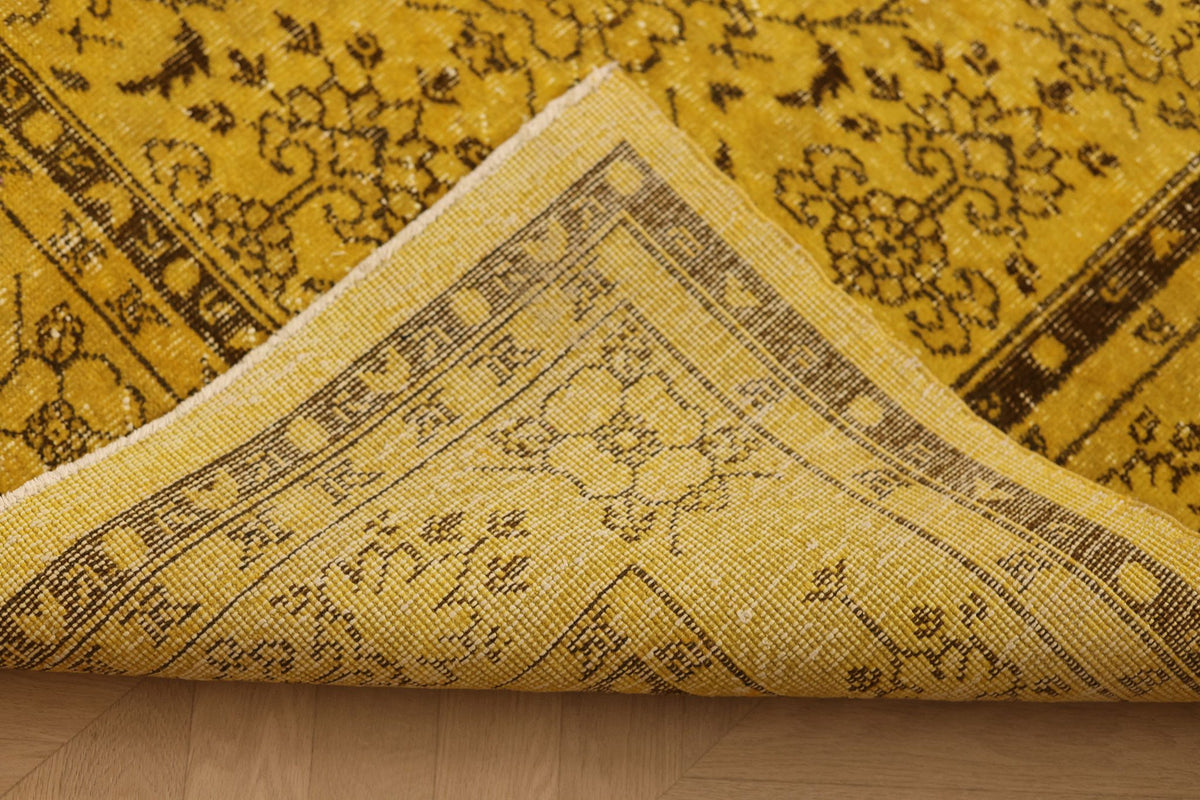 Vintage Isparta Turkish Area Rug 7x10 ft — Yellow & Brown Floral