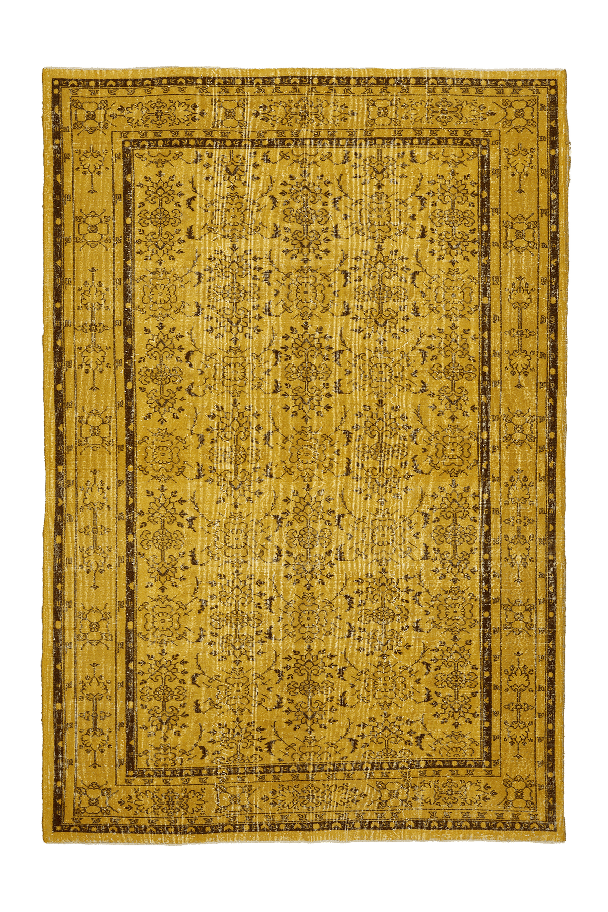 Vintage Isparta Turkish Area Rug 7x10 ft — Yellow & Brown Floral