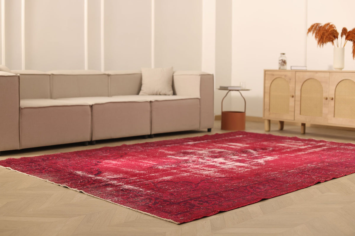 Vintage Isparta Turkish Area Rug 7x11 ft — Red Overdyed