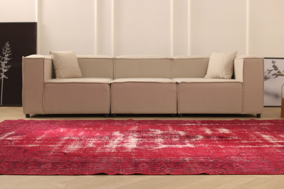 Vintage Isparta Turkish Area Rug 7x11 ft — Red Overdyed