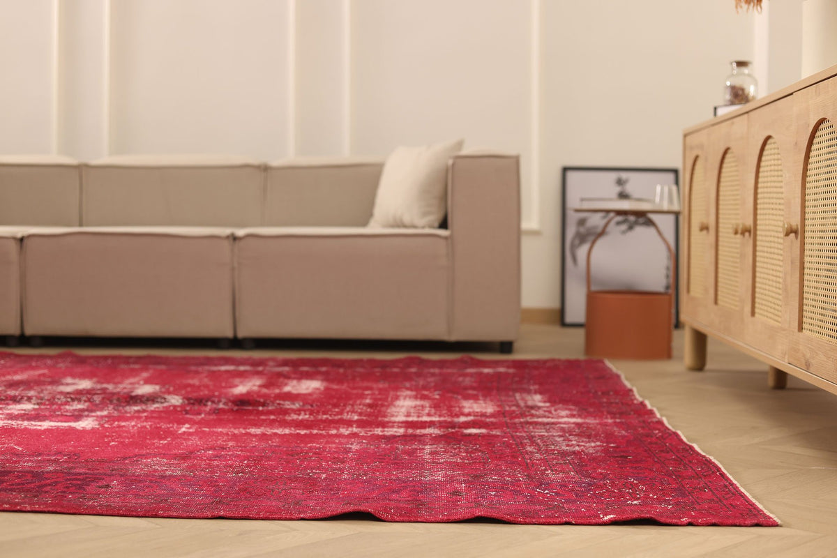 Vintage Isparta Turkish Area Rug 7x11 ft — Red Overdyed