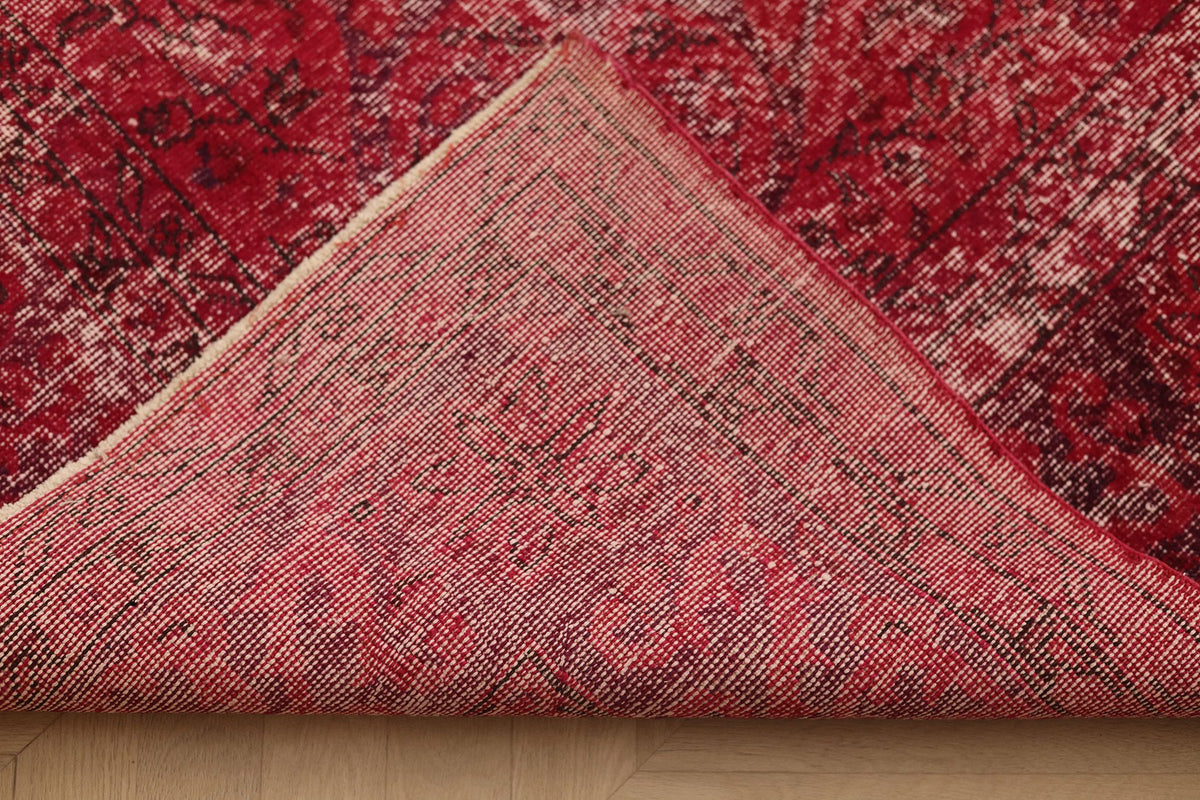 Vintage Isparta Turkish Area Rug 7x11 ft — Red Overdyed