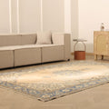 Vintage Isparta Turkish Area Rug 7x10 ft — Beige & Blue Floral
