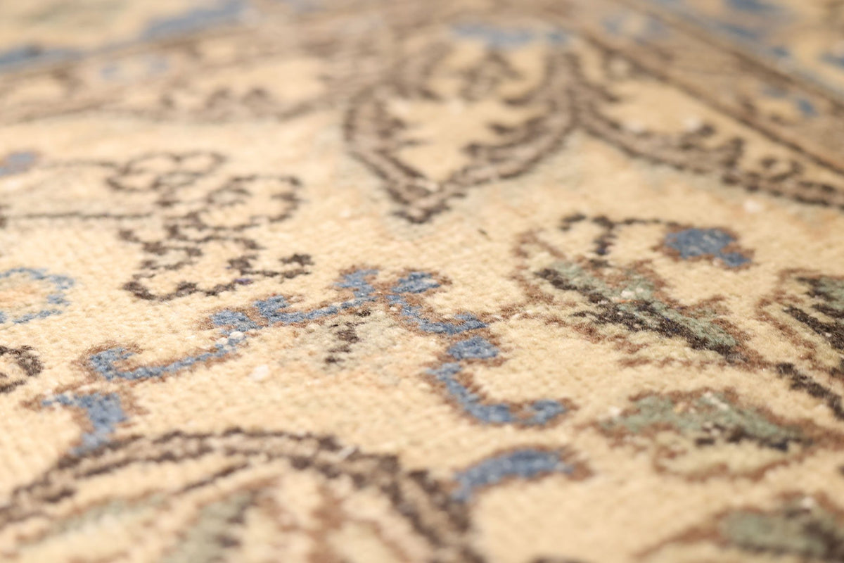 Vintage Isparta Turkish Area Rug 7x10 ft — Beige & Blue Floral