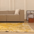 Vintage Isparta Turkish Area Rug 7x10 ft — Yellow & Beige Floral