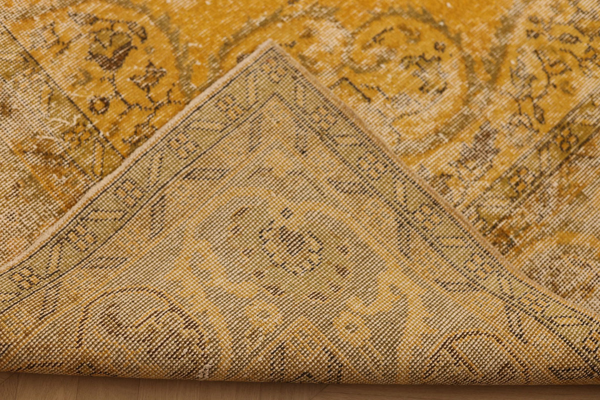 Vintage Isparta Turkish Area Rug 7x10 ft — Yellow & Beige Floral