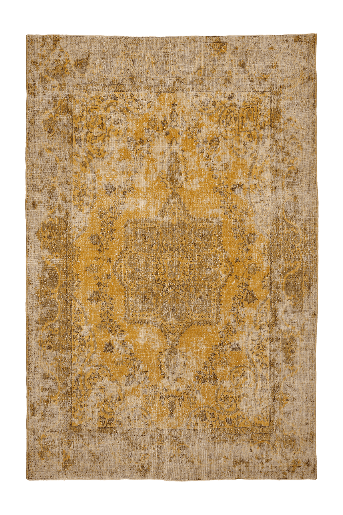 Vintage Isparta Turkish Area Rug 7x10 ft — Yellow & Beige Floral