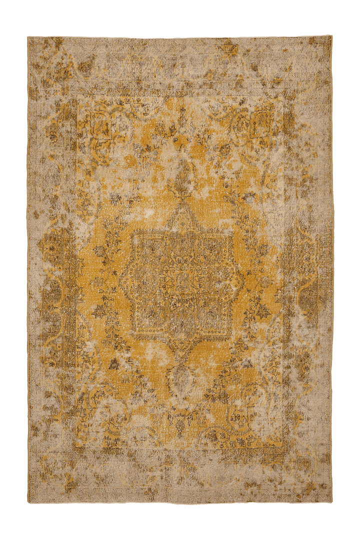 Vintage Isparta Turkish Area Rug 7x10 ft — Yellow & Beige Floral