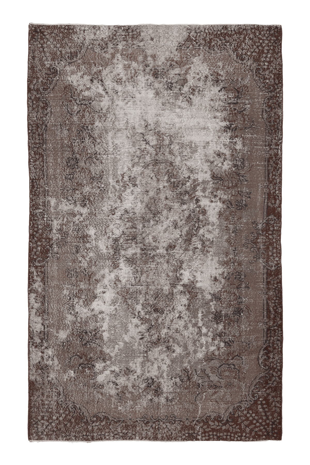 Vintage Isparta Turkish Area Rug 6x10 ft — Brown & Gray Floral