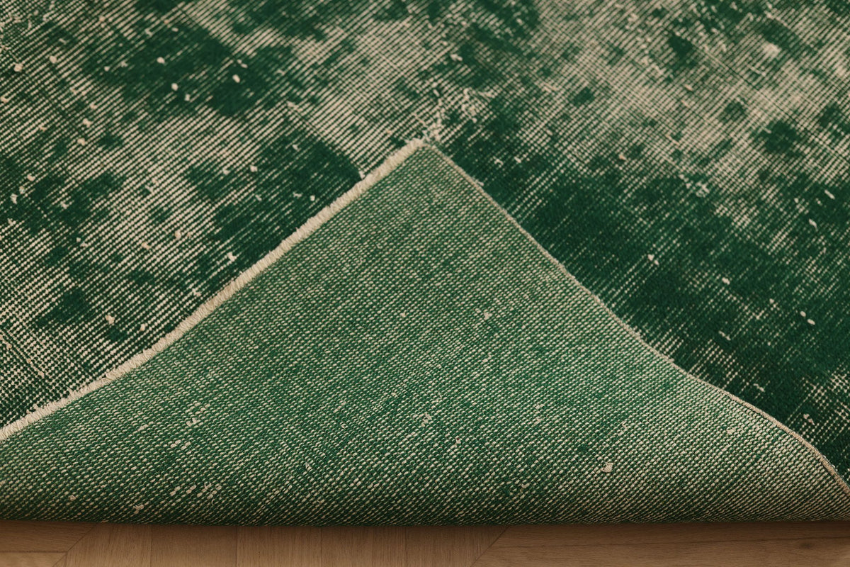 Vintage Isparta Turkish Area Rug 6x8 ft — Green & White Overdyed