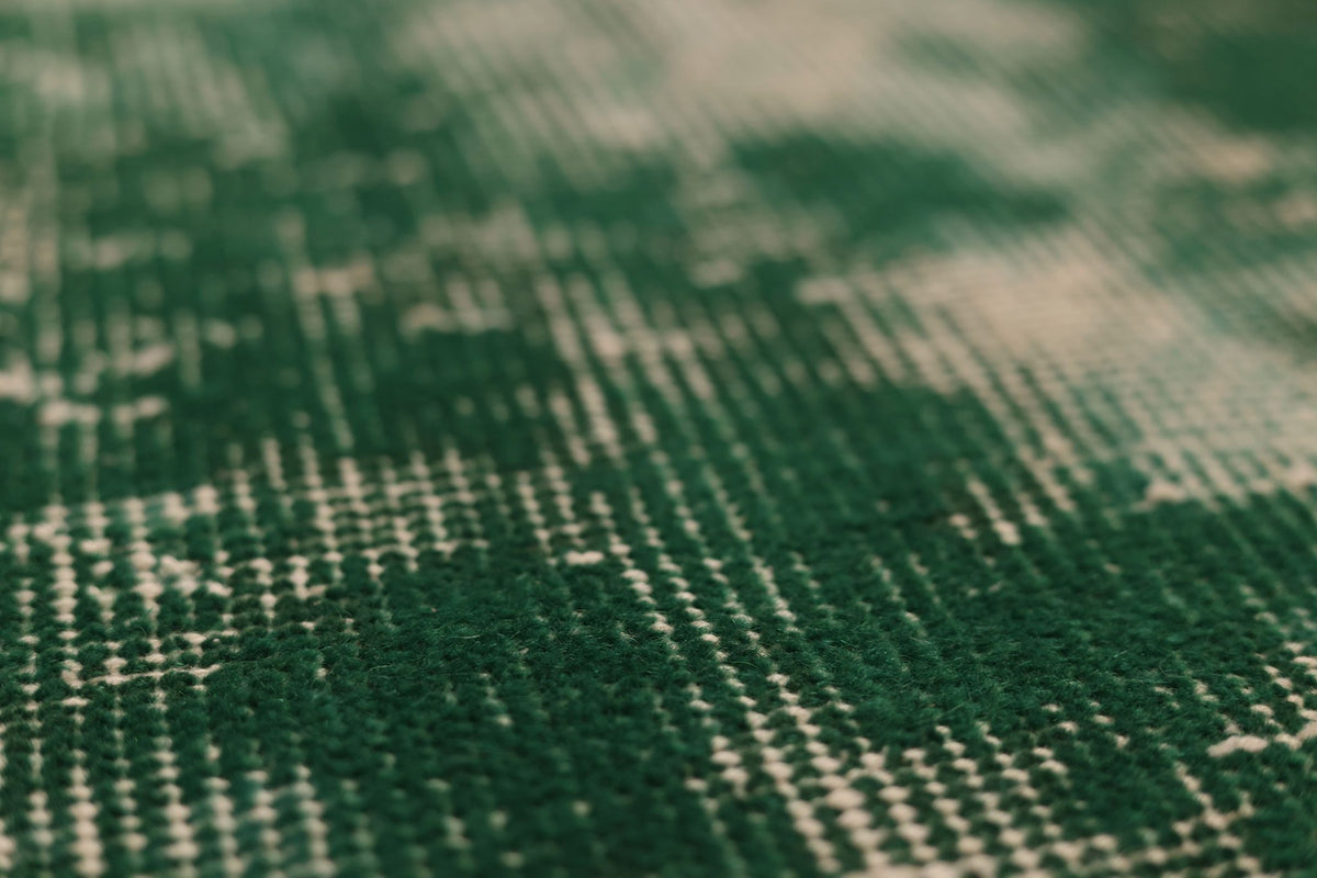 Vintage Isparta Turkish Area Rug 6x8 ft — Green & White Overdyed