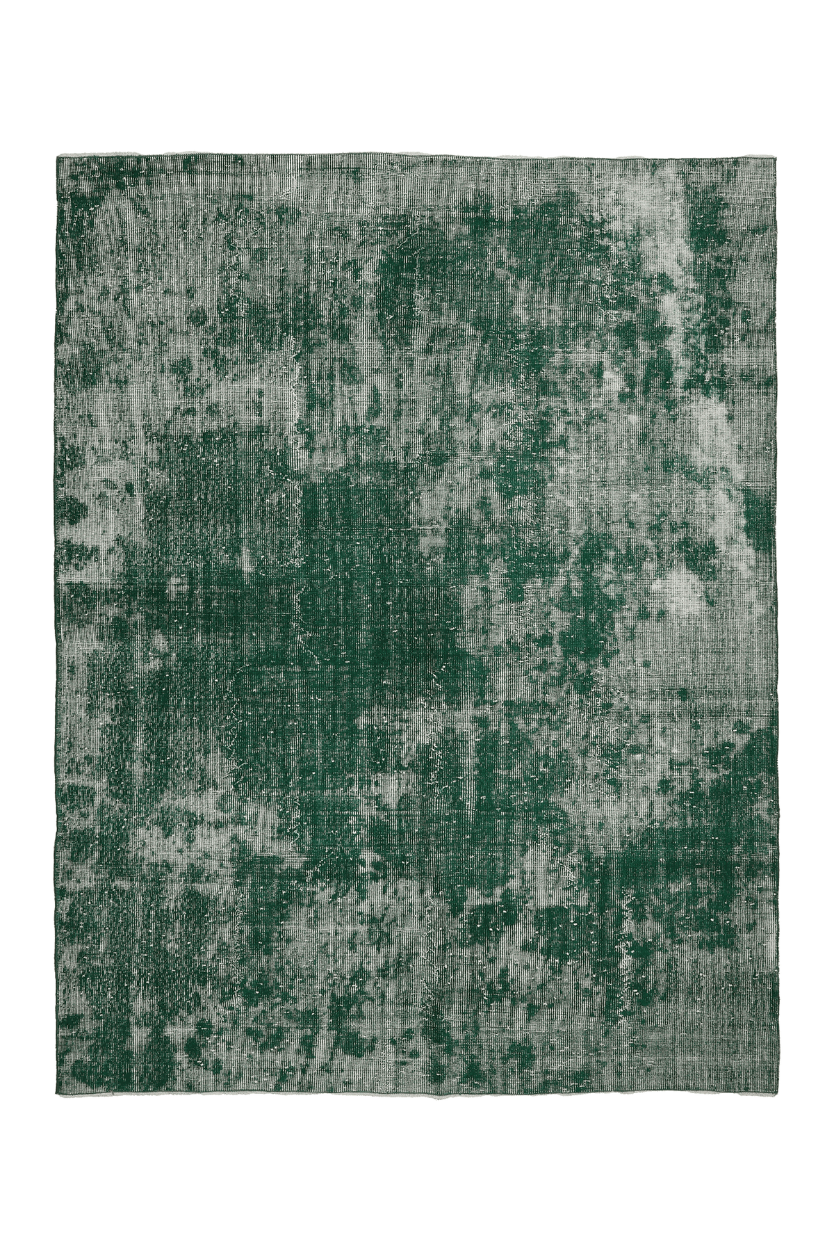 Vintage Isparta Turkish Area Rug 6x8 ft — Green & White Overdyed