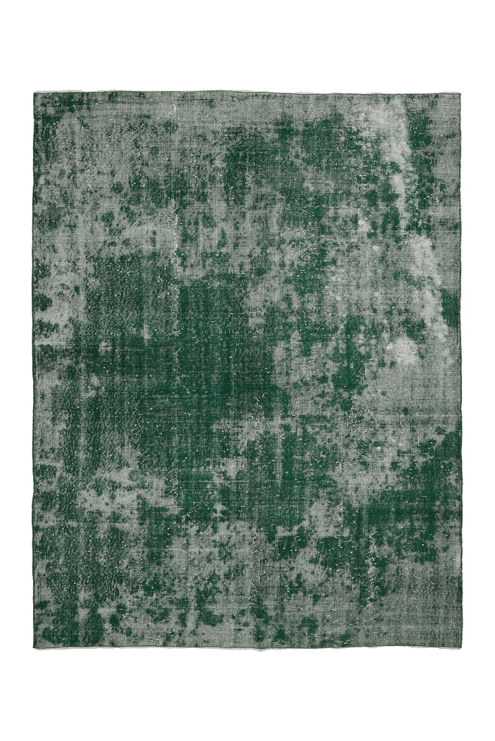 Vintage Isparta Turkish Area Rug 6x8 ft — Green & White Overdyed