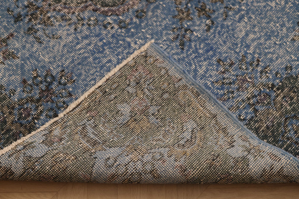 Vintage Isparta Turkish Area Rug 6x10 ft — Blue & Gray Floral