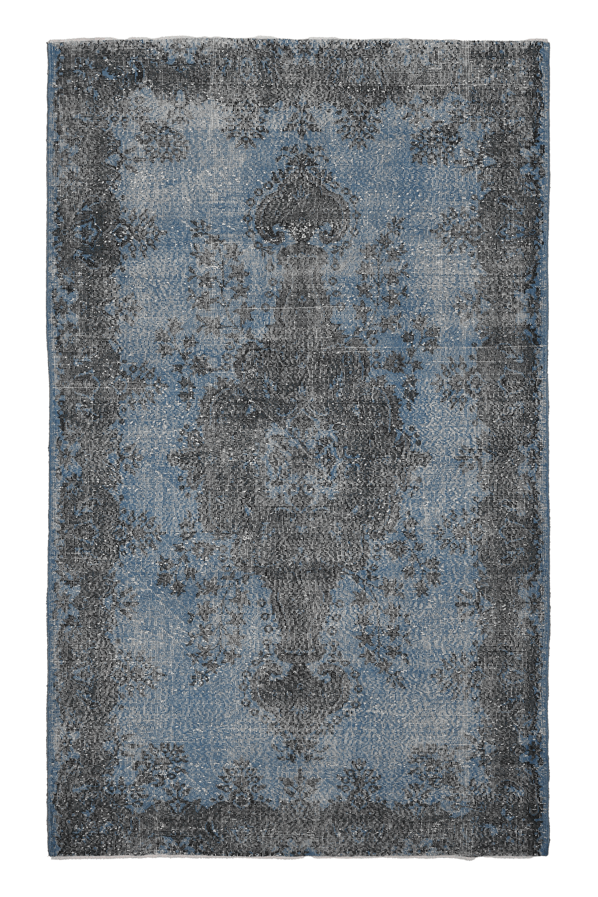 Vintage Isparta Turkish Area Rug 6x10 ft — Blue & Gray Floral