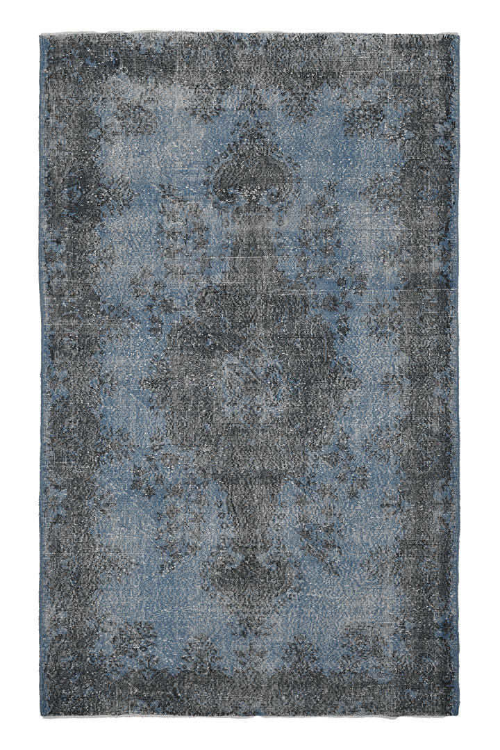 Vintage Isparta Turkish Area Rug 6x10 ft — Blue & Gray Floral