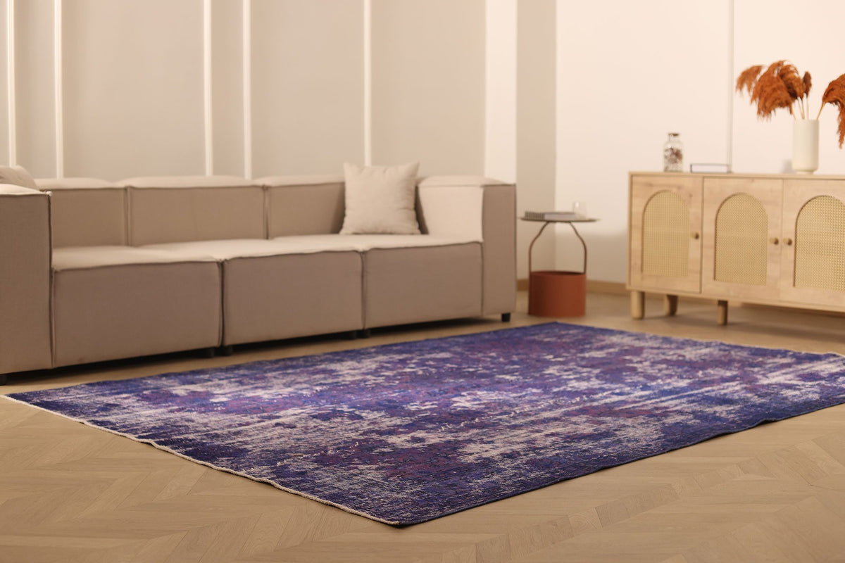 Vintage Isparta Turkish Area Rug 7x10 ft — Blue & Gray Overdyed