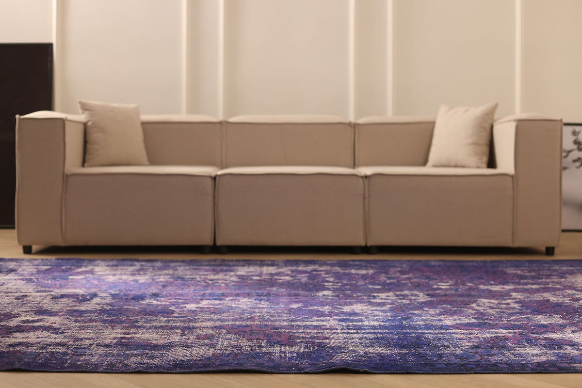 Vintage Isparta Turkish Area Rug 7x10 ft — Blue & Gray Overdyed