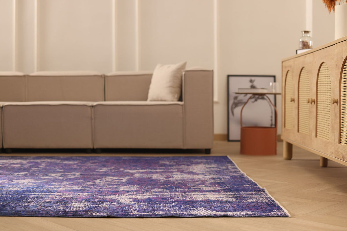Vintage Isparta Turkish Area Rug 7x10 ft — Blue & Gray Overdyed