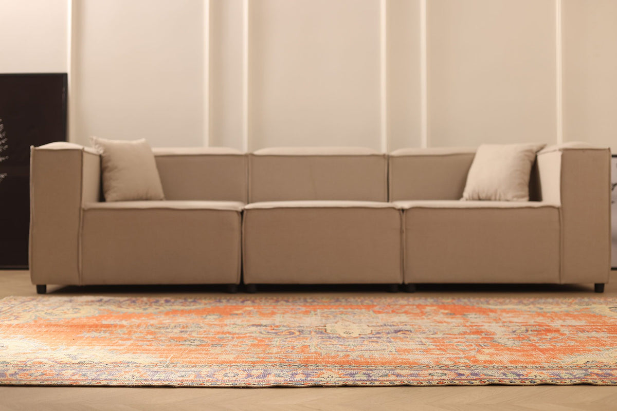 Vintage Manisa Turkish Area Rug 6x10 ft — Orange & Beige Floral