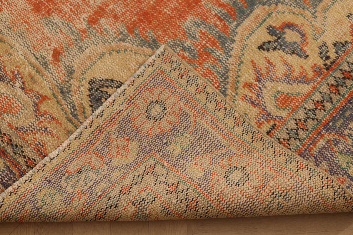 Vintage Manisa Turkish Area Rug 6x10 ft — Orange & Beige Floral