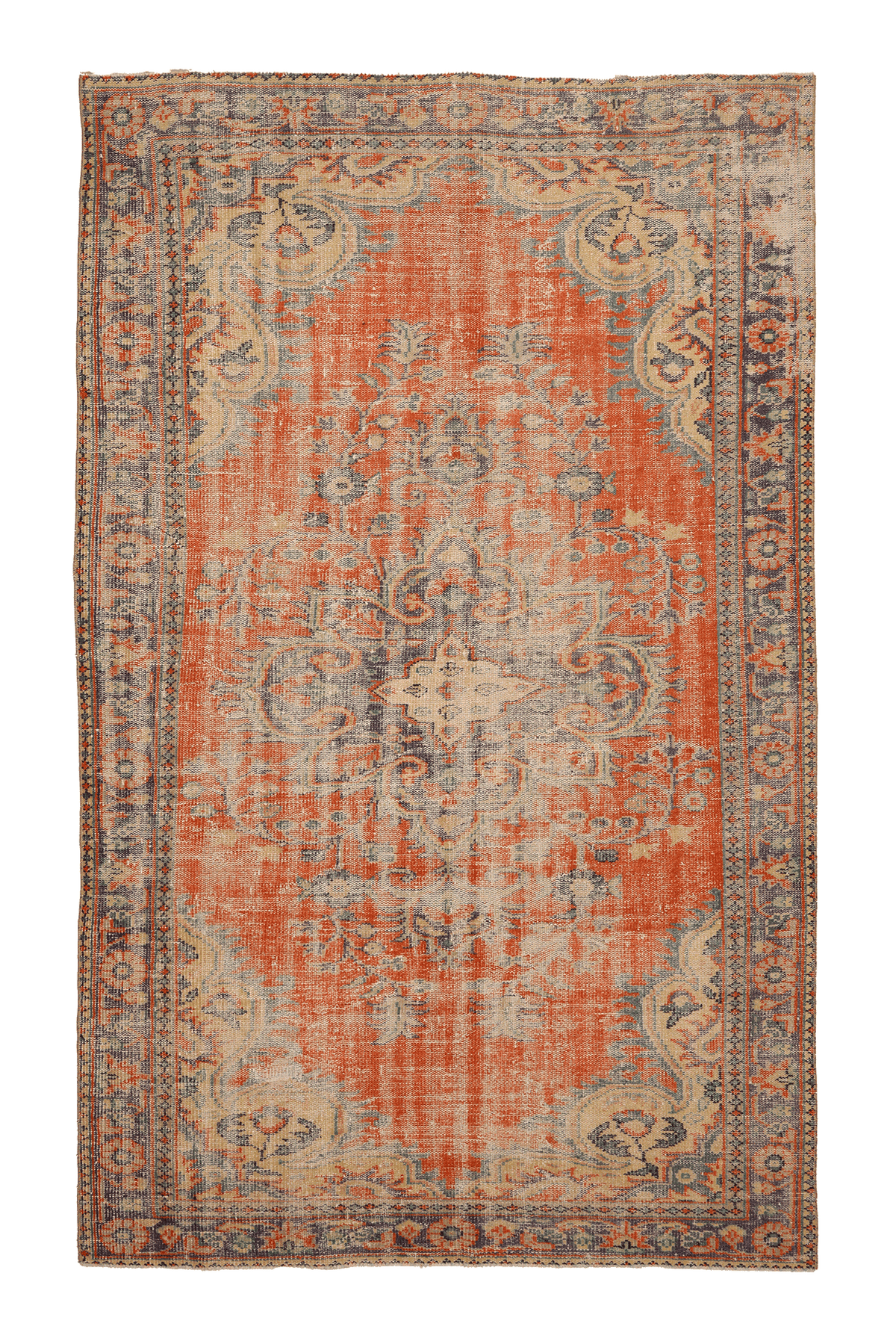 Vintage Manisa Turkish Area Rug 6x10 ft — Orange & Beige Floral