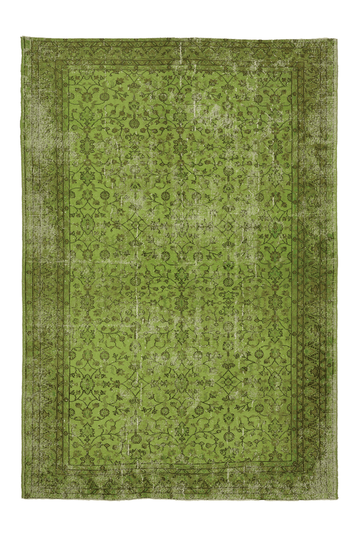 Vintage Isparta Turkish Area Rug 7x10 ft — Green Floral