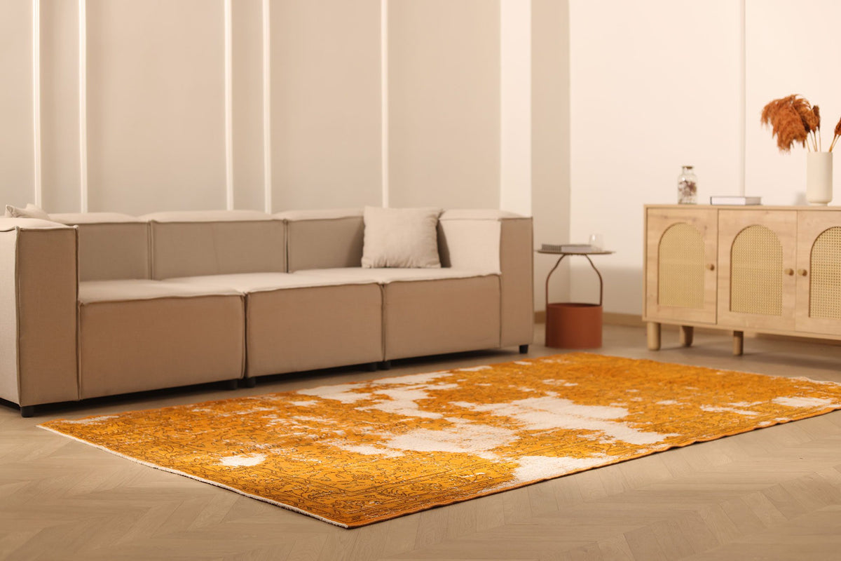 Vintage Isparta Turkish Area Rug 6x10 ft — Orange & Beige Floral