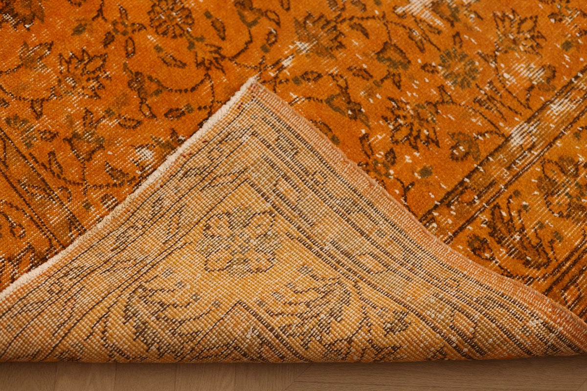 Vintage Isparta Turkish Area Rug 6x10 ft — Orange & Beige Floral
