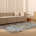 Vintage Isparta Turkish Area Rug 5x9 ft — Blue & Gray Floral