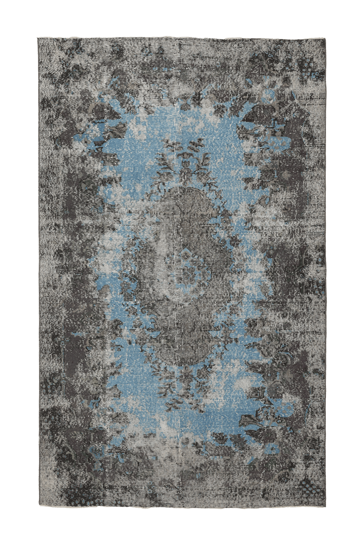 Vintage Isparta Turkish Area Rug 5x9 ft — Blue & Gray Floral