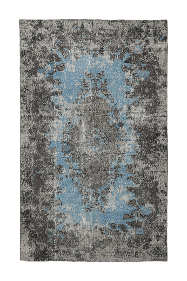 Vintage Isparta Turkish Area Rug 5x9 ft — Blue & Gray Floral