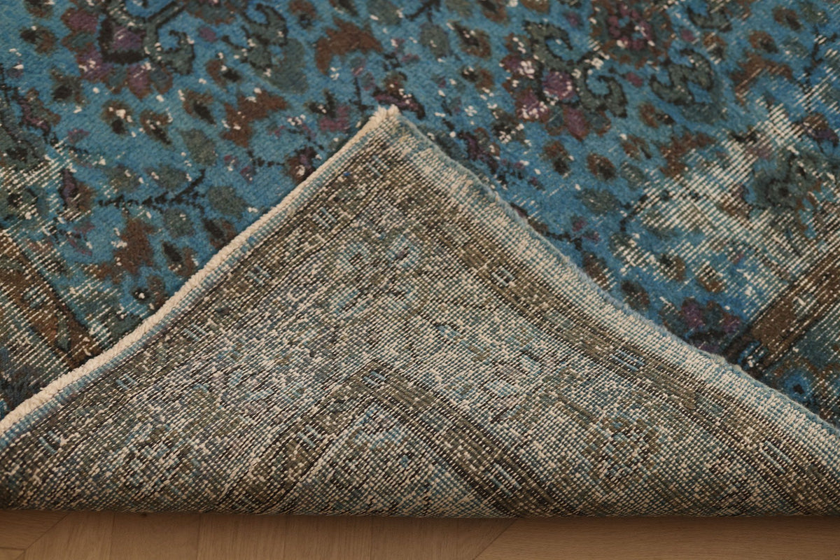 Vintage Isparta Turkish Area Rug 6x9 ft — Blue & Gray Overdyed