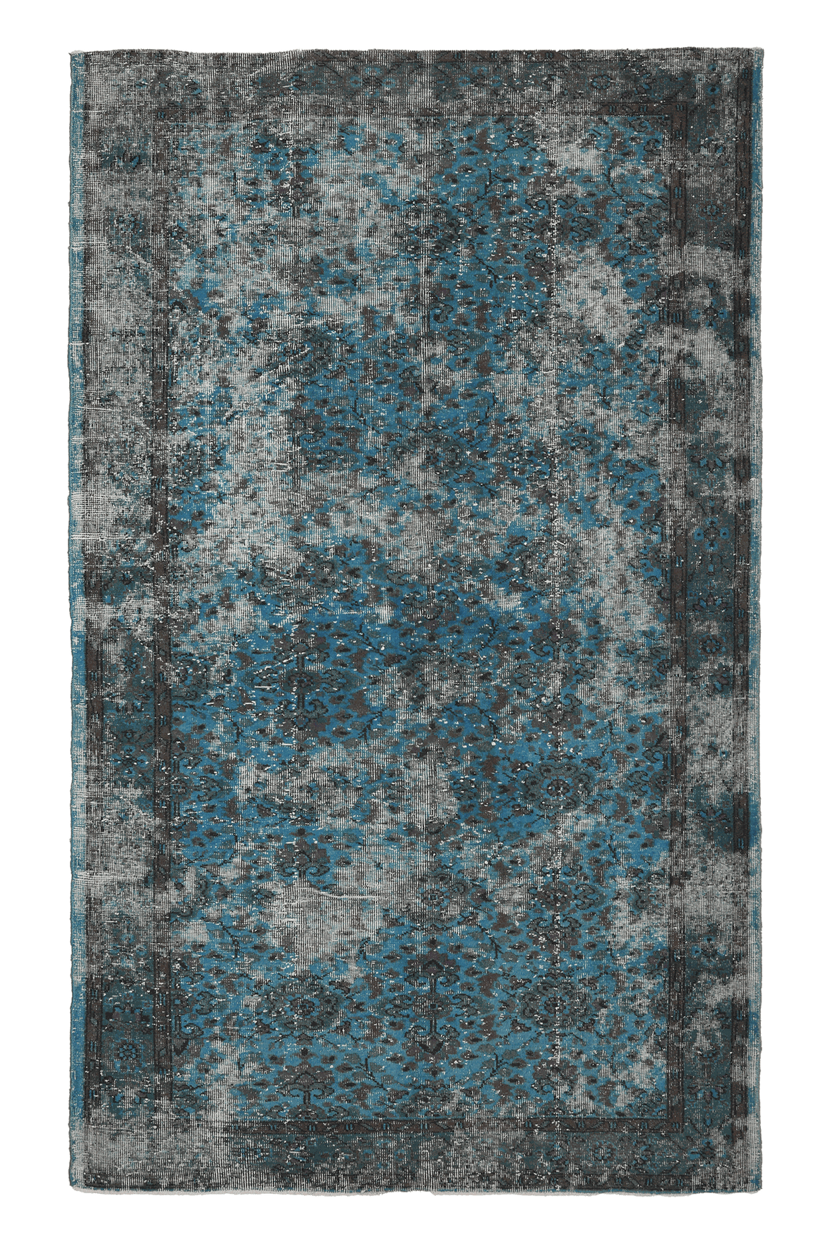 Vintage Isparta Turkish Area Rug 6x9 ft — Blue & Gray Overdyed