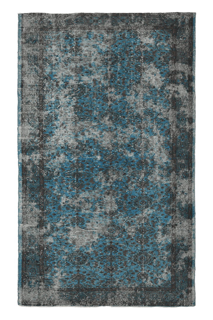 Vintage Isparta Turkish Area Rug 6x9 ft — Blue & Gray Overdyed