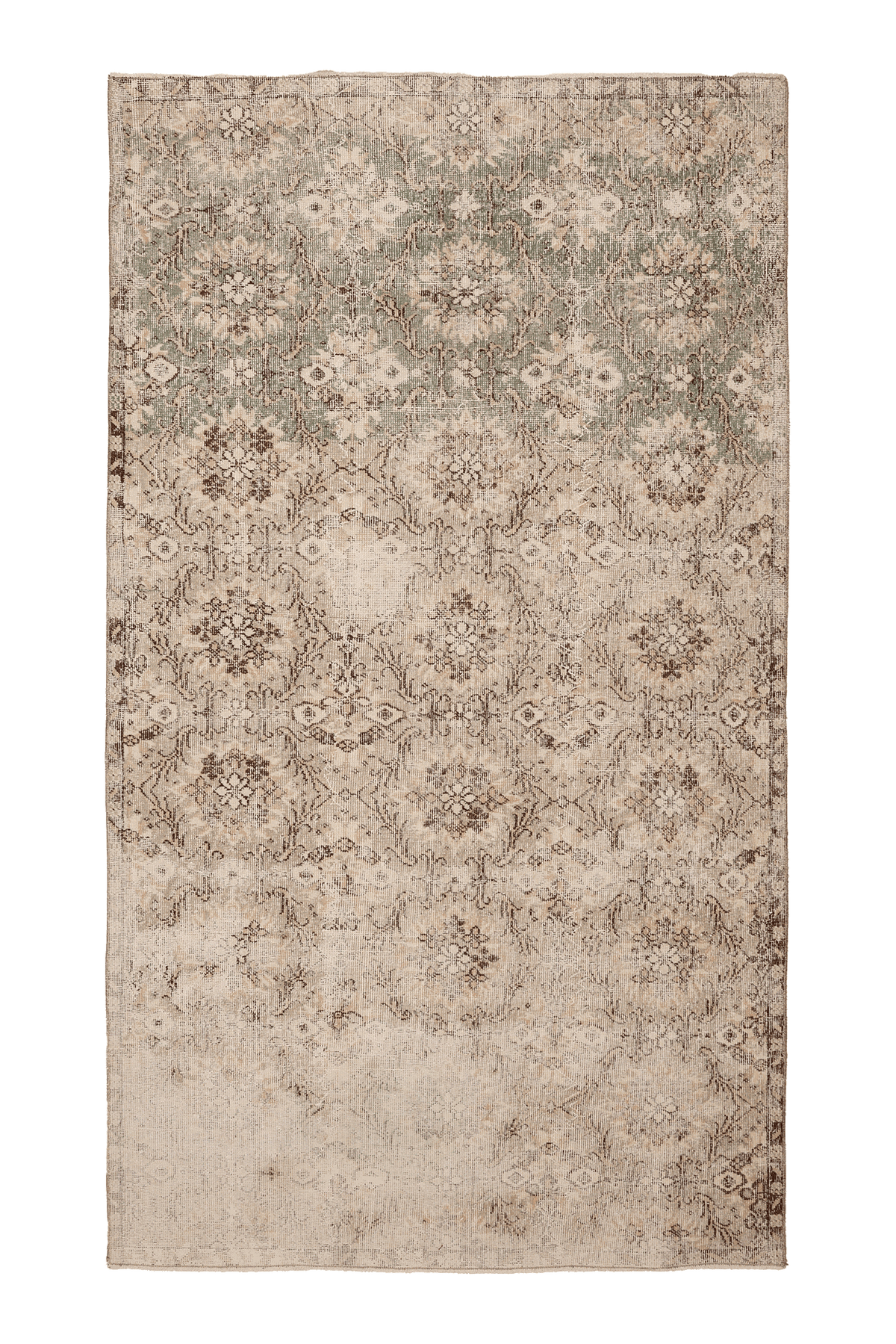Vintage Isparta Turkish Area Rug 5x9 ft — Beige & Green Floral