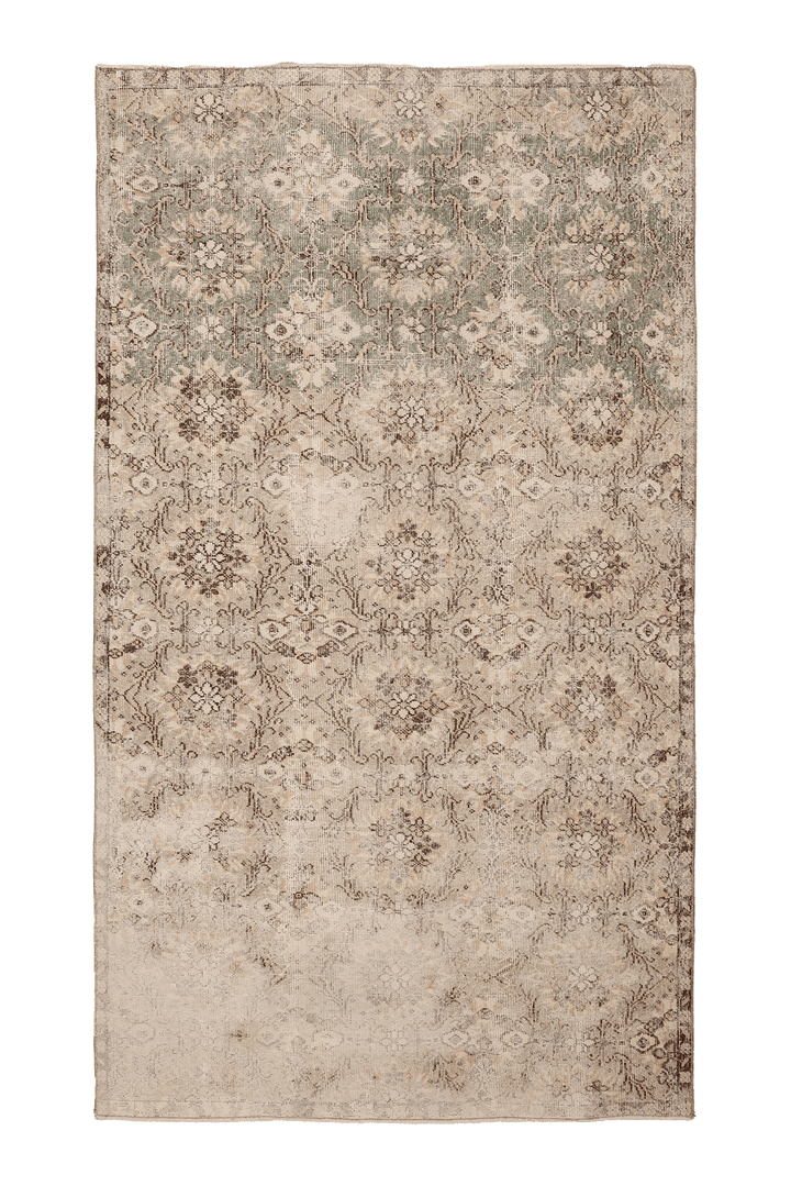 Vintage Isparta Turkish Area Rug 5x9 ft — Beige & Green Floral