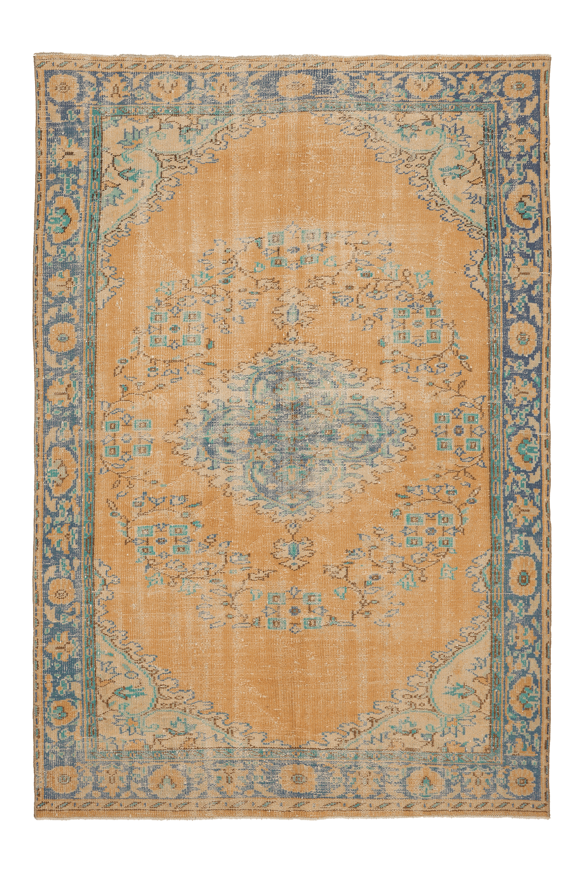 Vintage Isparta Turkish Area Rug 6x9 ft — Beige & Brown Floral