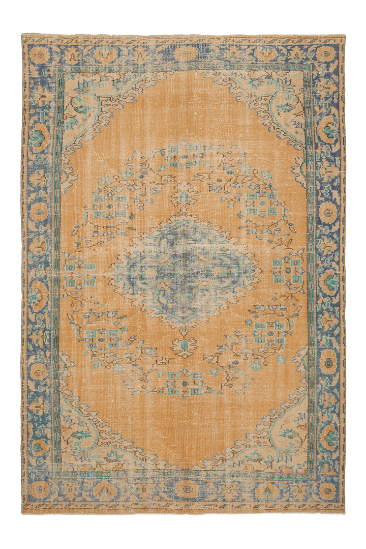 Vintage Isparta Turkish Area Rug 6x9 ft — Beige & Brown Floral