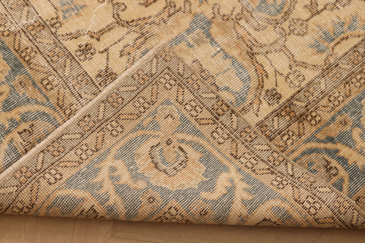 Vintage Isparta Turkish Area Rug 7x10 ft — Orange & Blue Floral
