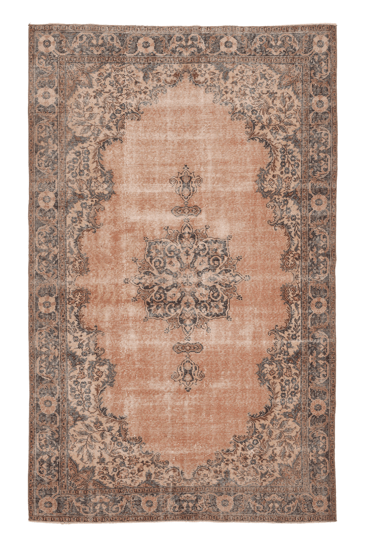 Vintage Isparta Turkish Area Rug 6x10 ft — Orange & Brown Floral