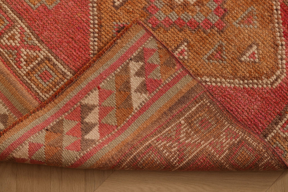 Vintage Southeastern Persian Style Runner Rug 3x11 ft — Red & Orange Geometric