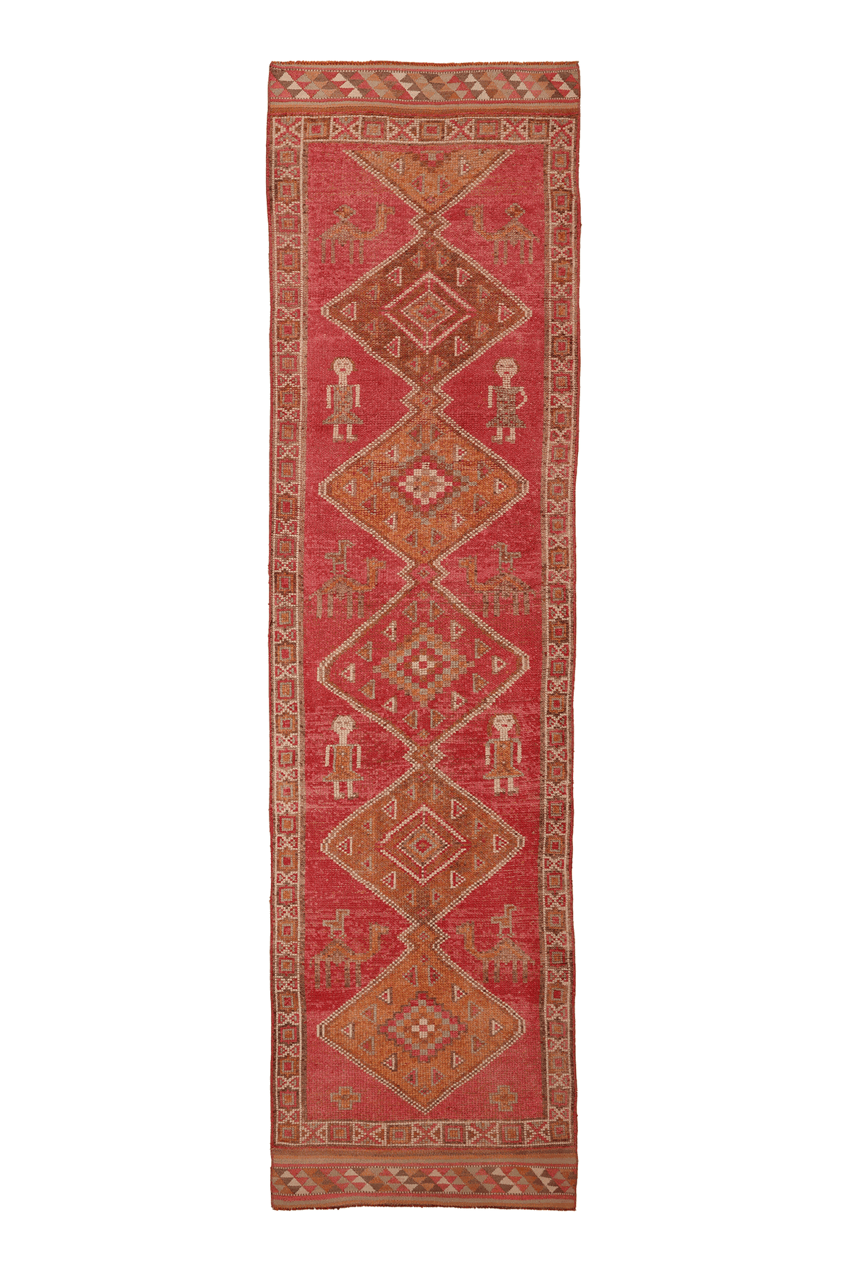 Vintage Southeastern Persian Style Runner Rug 3x11 ft — Red & Orange Geometric